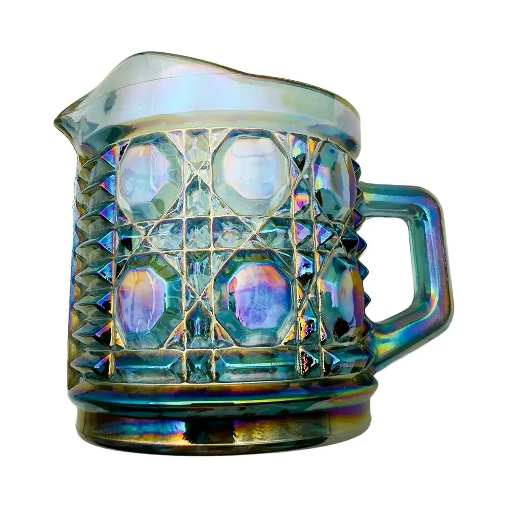 Vintage Indiana Glass Carnival Iridescent Blue 3-Piece Creamer & Sugar Bowl